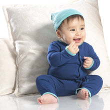 Load image into Gallery viewer, Holiday Applique Coverall in Navy Menorah