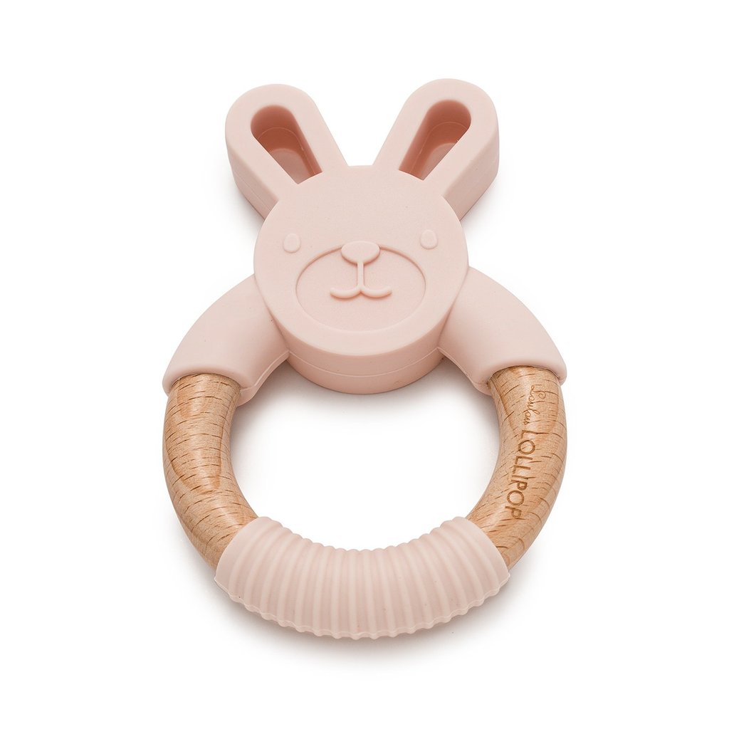 Loulou Lollipop Bunny Silicone Wood Teething Ring