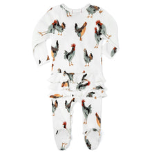 Load image into Gallery viewer, Chicken Organic Cotton Ruffle Zipper Footed Romper
