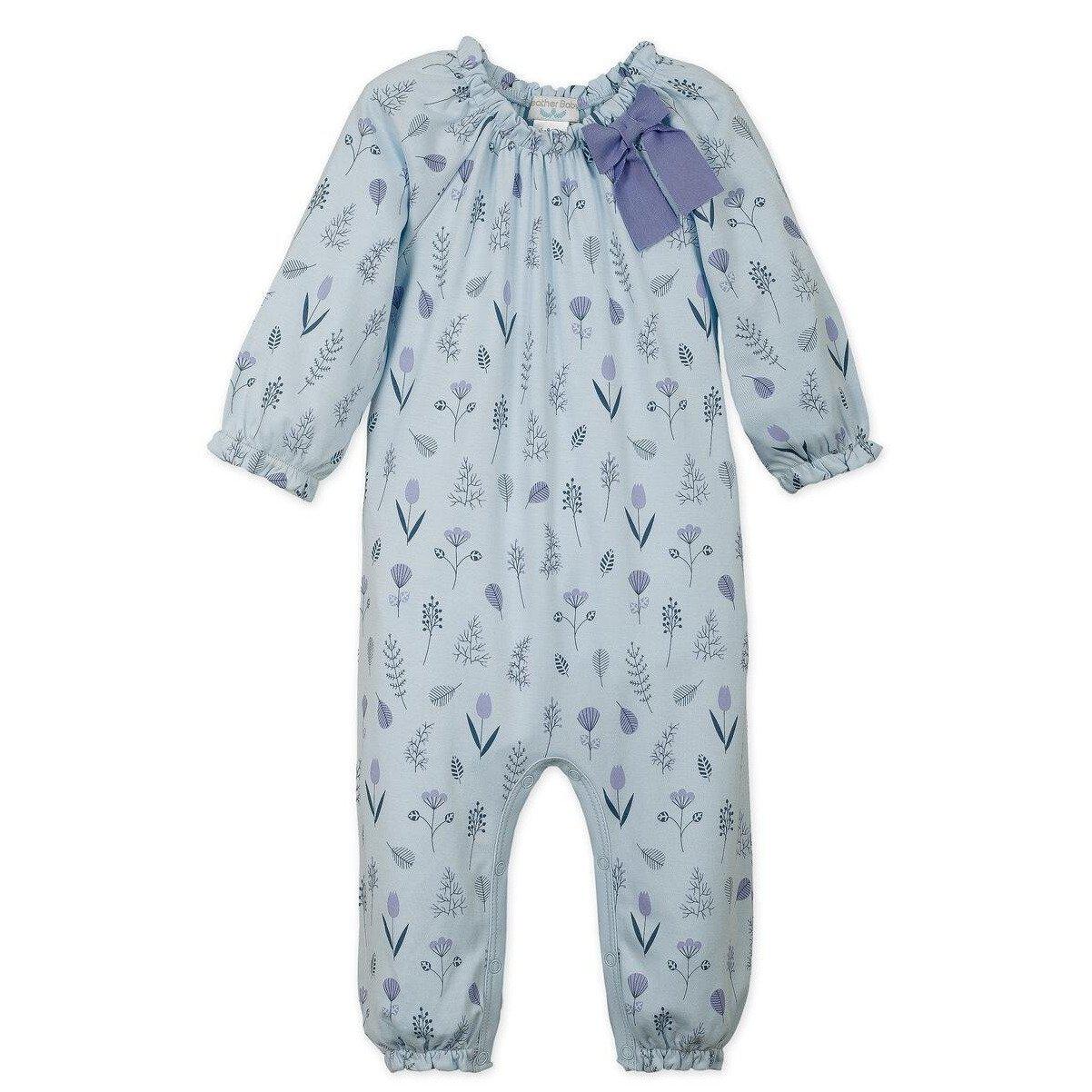 Feather Baby Bow Romper Milly on Baby Blue