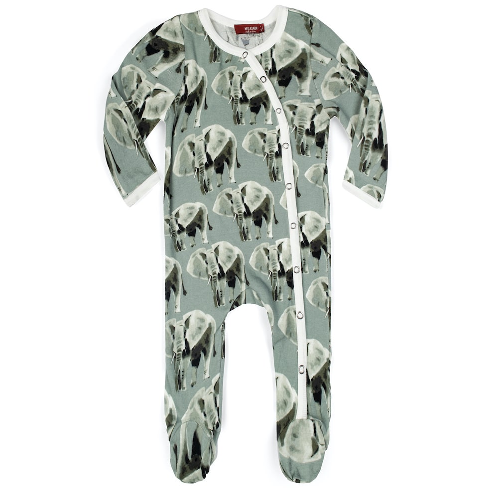 Grey Elephant Organic Cotton Zipper Footed Romper