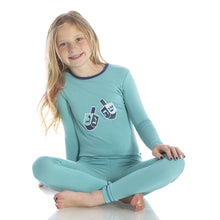 Load image into Gallery viewer, Holiday Long Sleeve Applique Pajama Set in Glacier Dreidel
