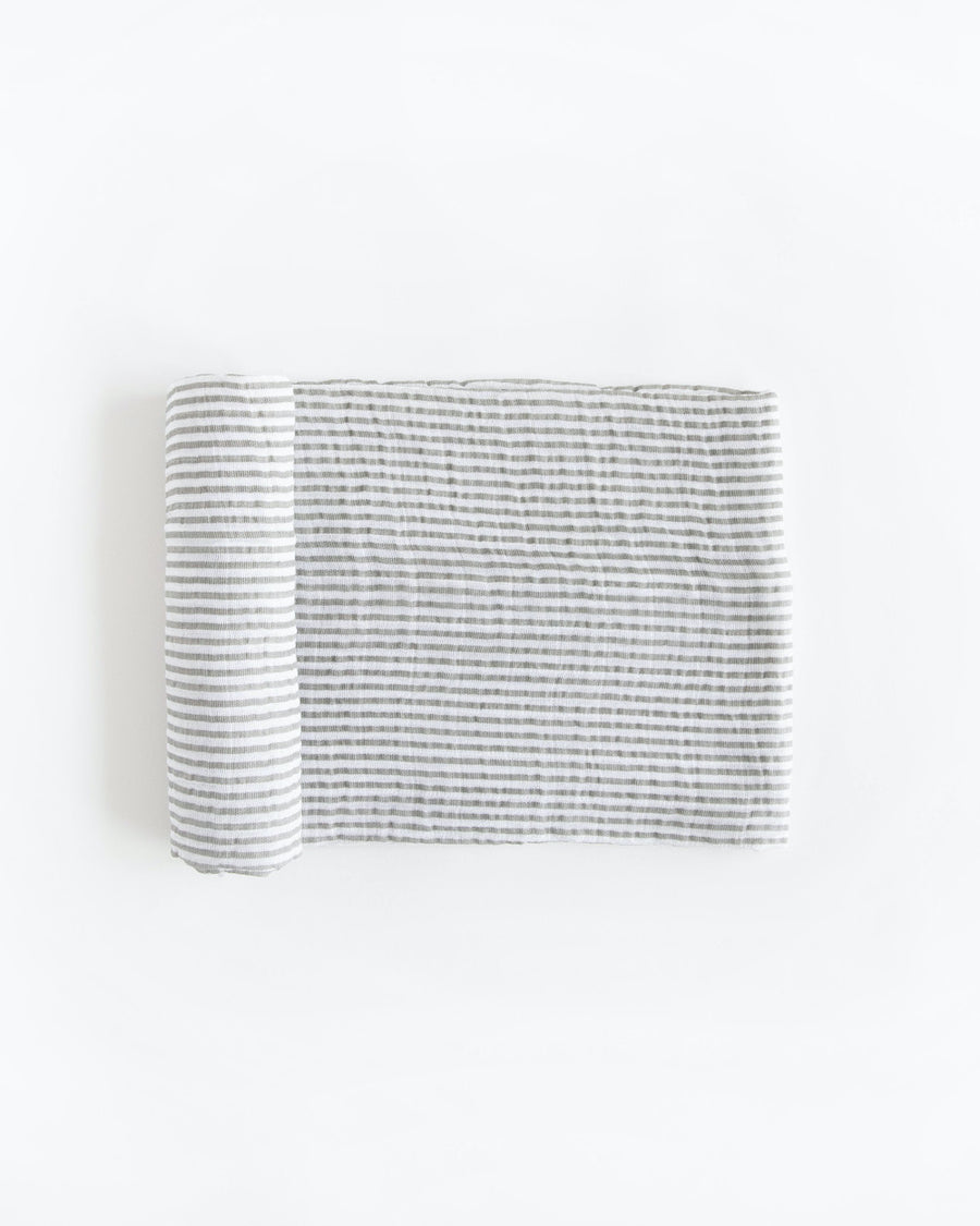 Cotton Muslin Swaddle Blanket - Grey Stripe