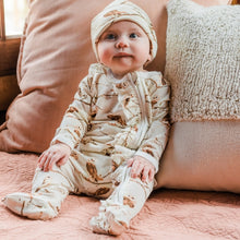 Load image into Gallery viewer, Owl Bamboo Ruffle Zipper Footed Romper

